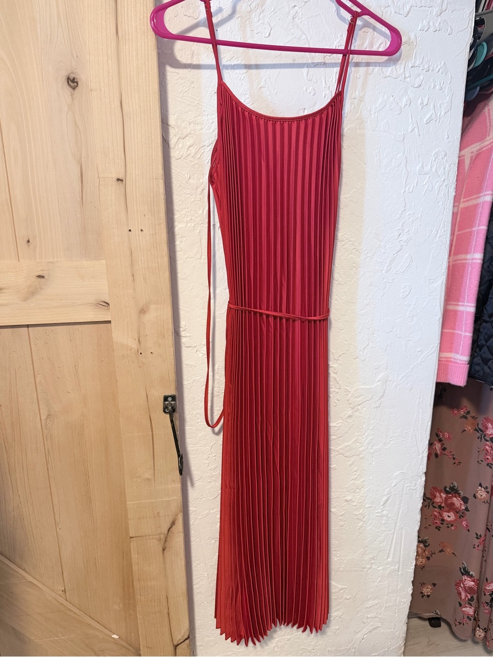 Sam Edelman Red Pleated Maxi Slip Dress